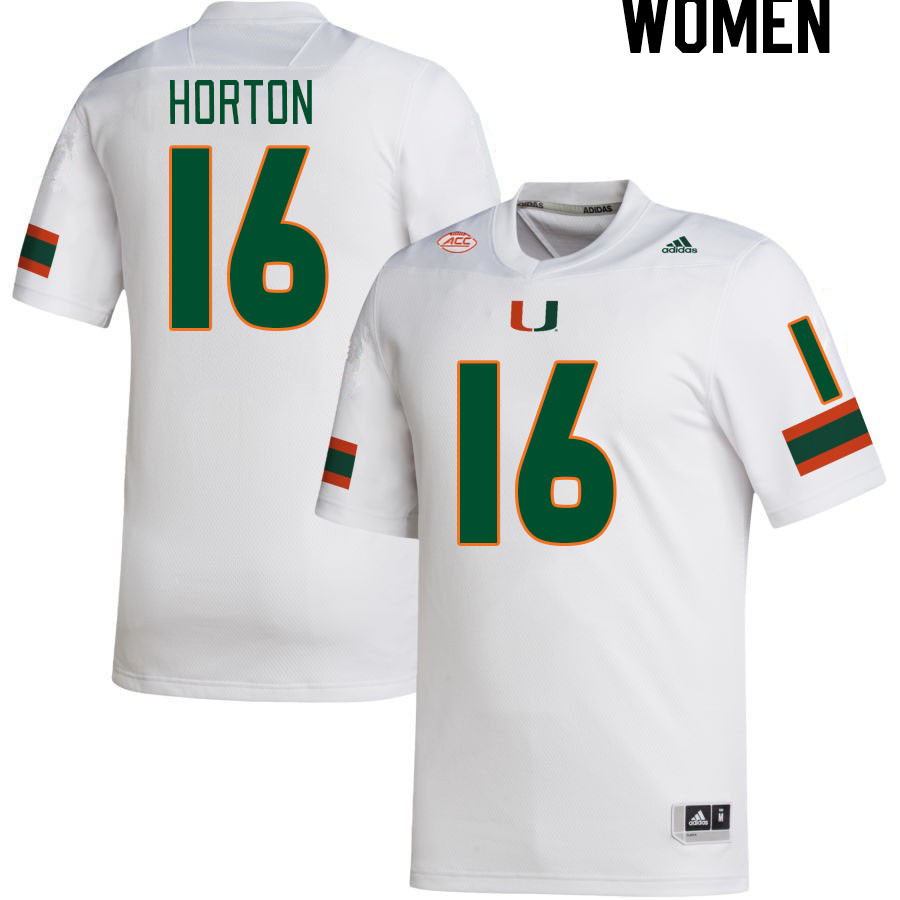 Women #16 Isaiah Horton Miami Hurricanes College Football Jerseys Stitched-White